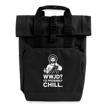 WWJD? Chillige Jesus-Illustration - Rolltop Rucksack mit zwei Griffen - Schwarz - Vorne