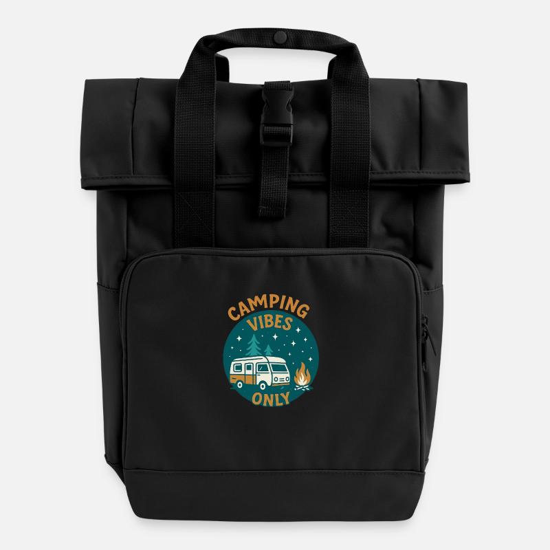 Camping Vibes Only - Freizeit Design - Rolltop Rucksack mit zwei Griffen - Schwarz