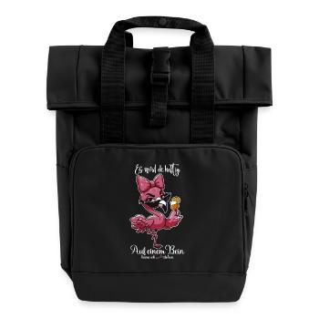 Flamingo es eskaliert Mädelsabend Party - Rolltop Rucksack mit zwei Griffen - Schwarz - Vorne