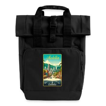Medellin Kolumbien Retro Classic Design - Rolltop Rucksack mit zwei Griffen - Schwarz - Vorne