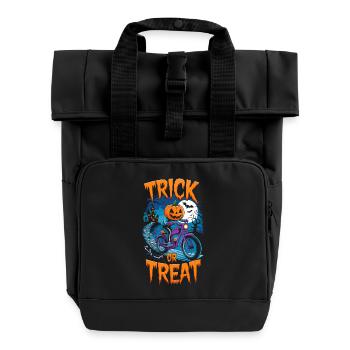 Halloween Süßes oder Saures Kürbis Fahrrad - Rolltop Rucksack mit zwei Griffen - Schwarz - Vorne