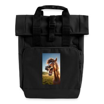 Horse laughing - Roll Top Backpack with Two Handles - black - Front