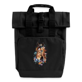 Quarter Pferd - Rolltop Rucksack mit zwei Griffen - Schwarz - Vorne