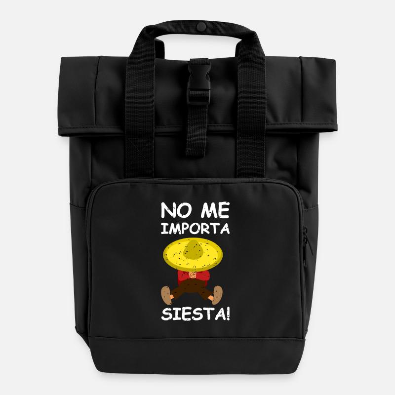 No Me Importa Siesta - Roll Top Backpack with Two Handles - black