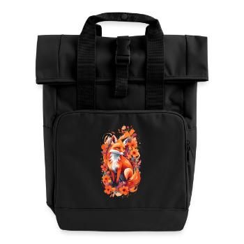 Fuchs Blumen Fuchsliebhaber Geschenk Waldtier - Rolltop Rucksack mit zwei Griffen - Schwarz - Vorne