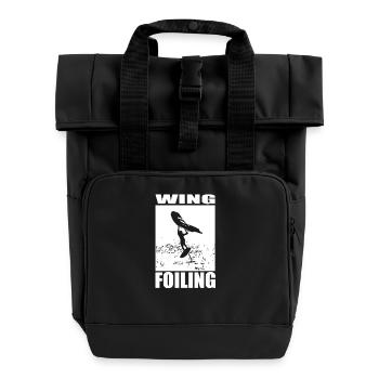 Wing Foiling Motif - Roll Top Backpack with Two Handles - black - Front