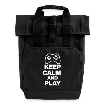 KEEP CALM AND PLAY! NERDLIFE ZOCKEN ONLINE weiß - Rolltop Rucksack mit zwei Griffen - Schwarz - Vorne