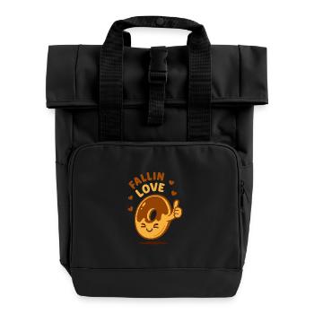 Fallin Love – süßer und lustiger Donut - Rolltop Rucksack mit zwei Griffen - Schwarz - Vorne