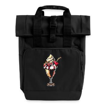 Ice cream sundae pixel graphic - Roll Top Backpack with Two Handles - black - Front