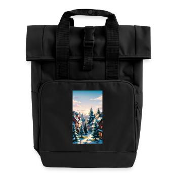 Märchenhaftes Winterdorf Enchanting Winter Village - Rolltop Rucksack mit zwei Griffen - Schwarz - Vorne