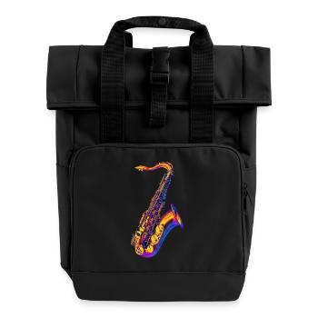 Saxophon - Rolltop Rucksack mit zwei Griffen - Schwarz - Vorne