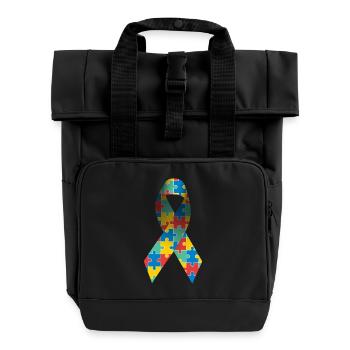 Awareness Ribbon für Autismus und Asperger-Syndrom - Rolltop Rucksack mit zwei Griffen - Schwarz - Vorne