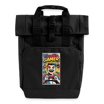conception de dessin animé de joueur drôle - Sac à dos Roll Top à deux anses - noir - Devant