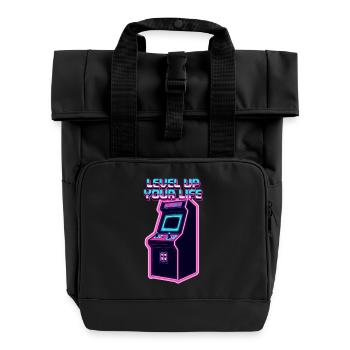 Level Up Your Life Neon Arcade - Roll Top Backpack with Two Handles - black - Front