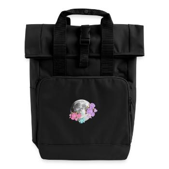 Moon Flowers Aesthetic - Roll Top Backpack with Two Handles - black - Front