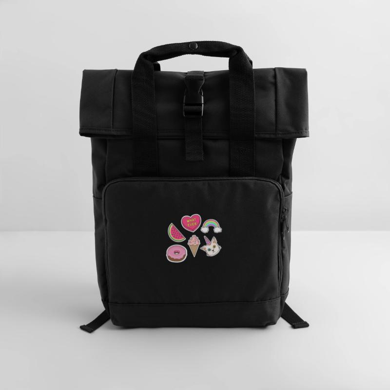 Emojis - Katze, Regenbogen, Wassermelone, Eiscrem Rolltop Rucksack mit zwei Griffen