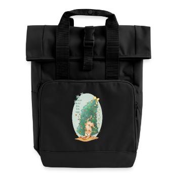 chat_sapin - Roll Top Backpack with Two Handles - black - Front