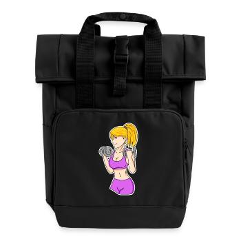 Fitness Frau Hanteln - Rolltop Rucksack mit zwei Griffen - Schwarz - Vorne