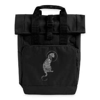 Mystische Katzenillustration im Zen-Stil - Rolltop Rucksack mit zwei Griffen - Schwarz - Vorne