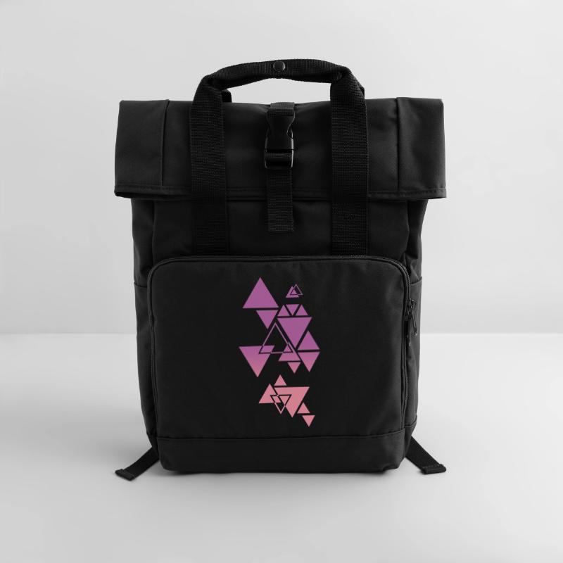 Gradient Triangle Pattern Pink Roll Top Backpack with Two Handles