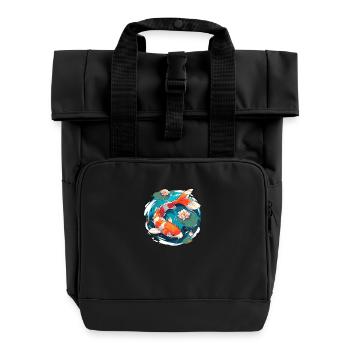 Vintage 80er Retro Japanisch Asiatisch Koi Karpfen - Rolltop Rucksack mit zwei Griffen - Schwarz - Vorne