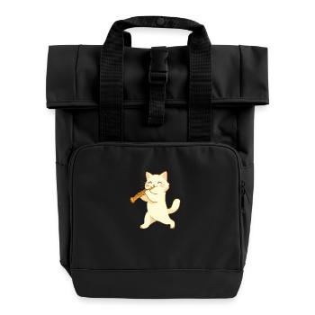 Cat plays oboe - Roll Top Backpack with Two Handles - black - Front