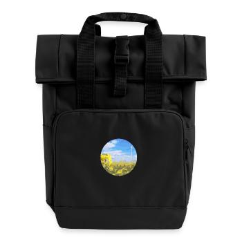 Rapsfeld mit Windrad - Rolltop Rucksack mit zwei Griffen - Schwarz - Vorne