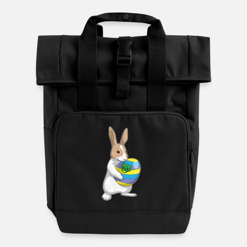 Lapin Pâques Oeuf de Pâques Sucette - Sac à dos Roll Top à deux anses - noir