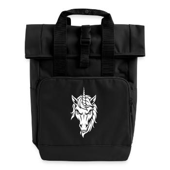 Evil Unicorn – Unicorn Head Black and White - Roll Top Backpack with Two Handles - black - Front
