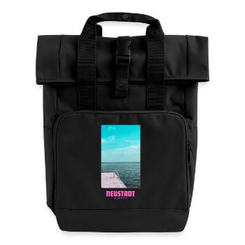 Neustadt in Holstein _ Ostsee  - Rolltop Rucksack mit zwei Griffen - Schwarz - Vorne
