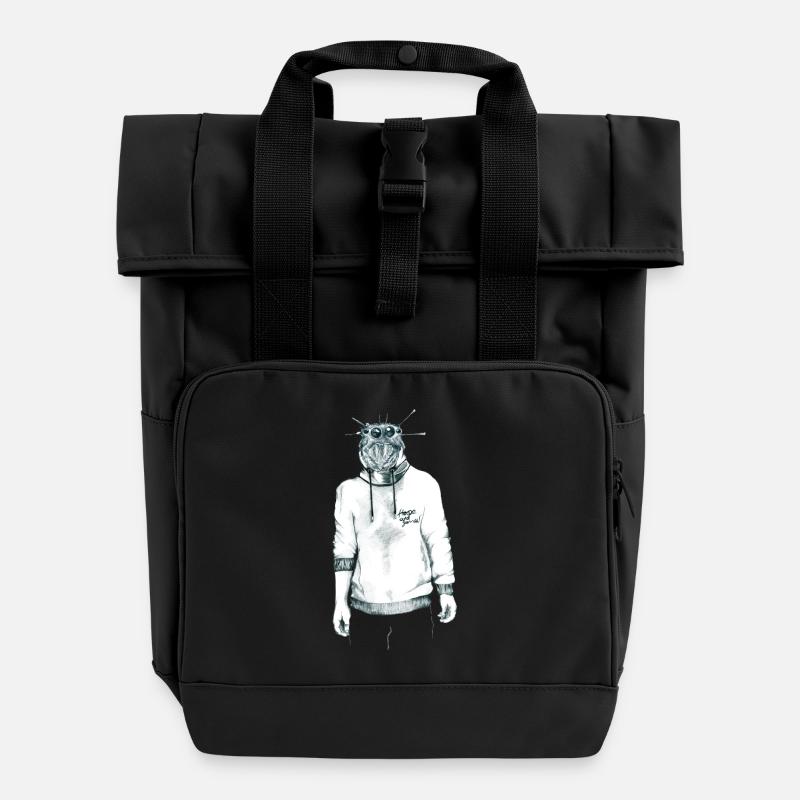 Mensch mit Spinnenkopf im Kapuzenpullover - Rolltop Rucksack mit zwei Griffen - Schwarz