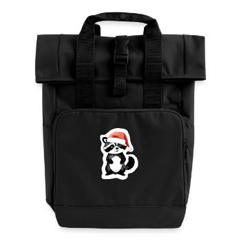 Waschbär Weihnachten Wasserfarben - Rolltop Rucksack mit zwei Griffen - Schwarz - Vorne