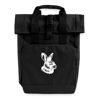 Hasen Porträt mit großen Ohren Tattoo Style - Rolltop Rucksack mit zwei Griffen - Schwarz - Vorne