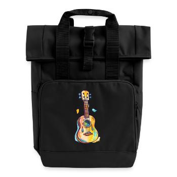 Ukulele Comic Look - Rolltop Rucksack mit zwei Griffen - Schwarz - Vorne