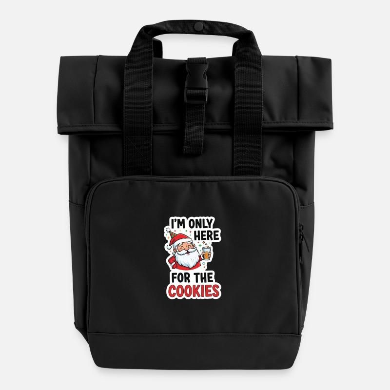 Santa Here for the Cookies - Roll Top Backpack with Two Handles - black