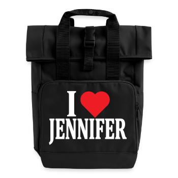 T-Shirt I love Jennifer T-Shirt Geschenkidee - Rolltop Rucksack mit zwei Griffen - Schwarz - Vorne