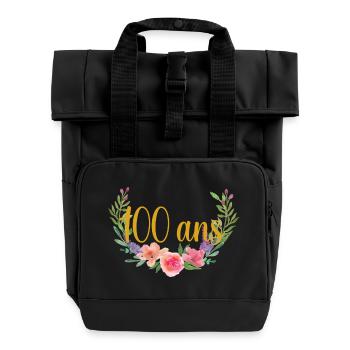 Anniversaire fleurs 100 ans - Sac à dos Roll Top à deux anses - noir - Devant
