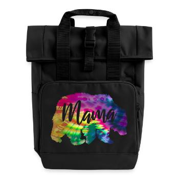 Mama Bear Tie Dye Batik Bear - Roll Top Backpack with Two Handles - black - Front