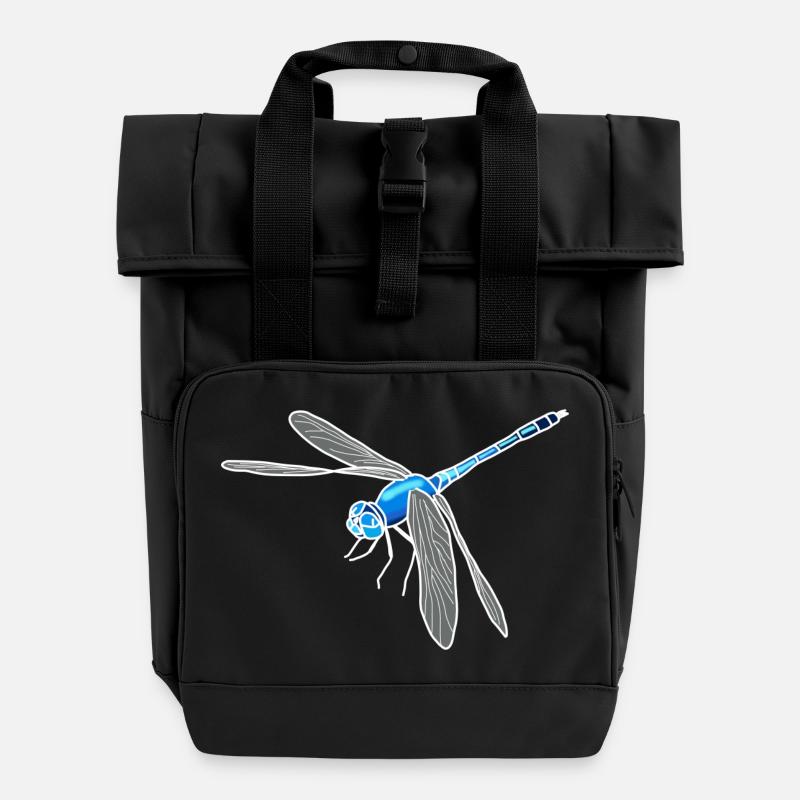 Libelle lineart - Rolltop Rucksack mit zwei Griffen - Schwarz