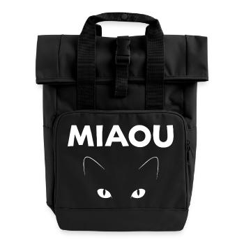 Mysterious Meow: Feline Gaze - Roll Top Backpack with Two Handles - black - Front