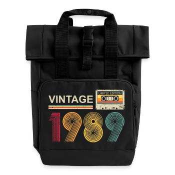 Conception de cassette audio vintage des années 1980 - Sac à dos Roll Top à deux anses - noir - Devant