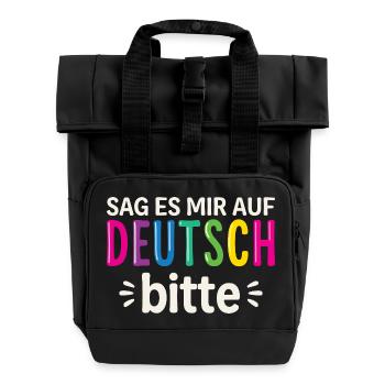 Germany Bilingual German Teacher - Roll Top Backpack with Two Handles - black - Front