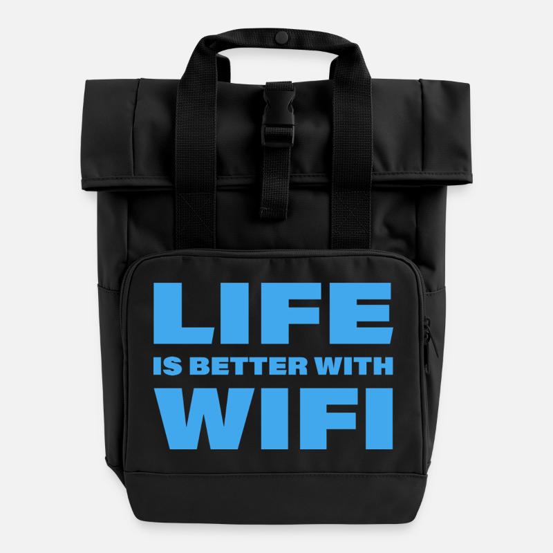LA VIE EST MEILLEURE AVEC LE WIFI - Sac à dos Roll Top à deux anses - noir