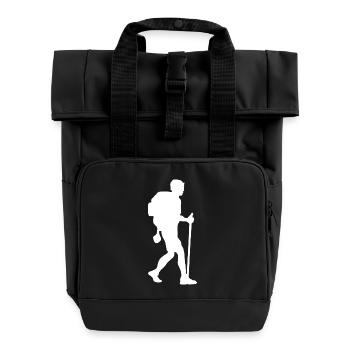 Wanderer Backpacker weiß - Rolltop Rucksack mit zwei Griffen - Schwarz - Vorne