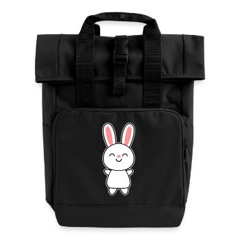 Cute Rabbit / Bunny - Roll Top Backpack with Two Handles - black - Front