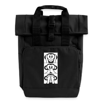 3 Wise Monkeys Hear Nothing Say See Monkey Fun - Roll Top Backpack with Two Handles - black - Front