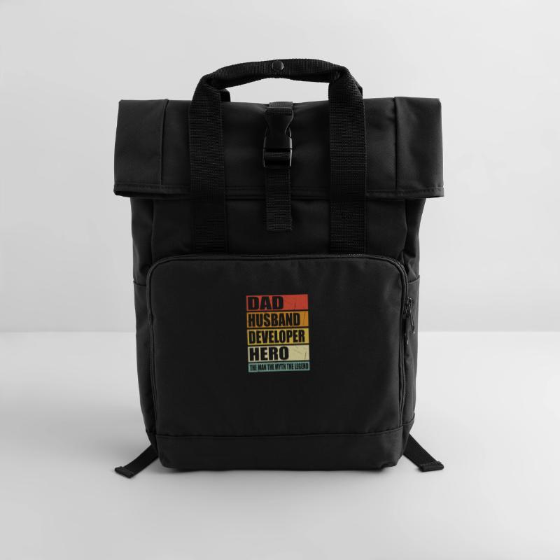 Father Husband Software Developer Held Roll Top Backpack with Two Handles