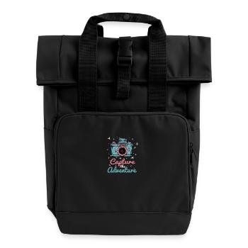 Capture The Adventure - Camera and Stars - Roll Top Backpack with Two Handles - black - Front