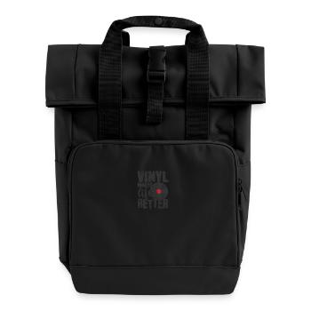 Vinyl makes Life Better Record - Roll Top Backpack with Two Handles - black - Front