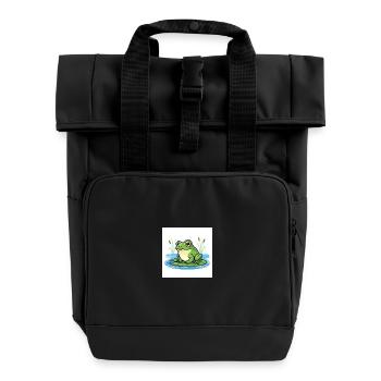 Charmanter Frosch auf Seerose - Rolltop Rucksack mit zwei Griffen - Schwarz - Vorne